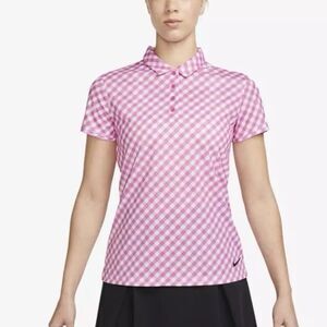 Nike Dri-FIT Victory Short-Sleeve Gingham Pink Polo Shirt